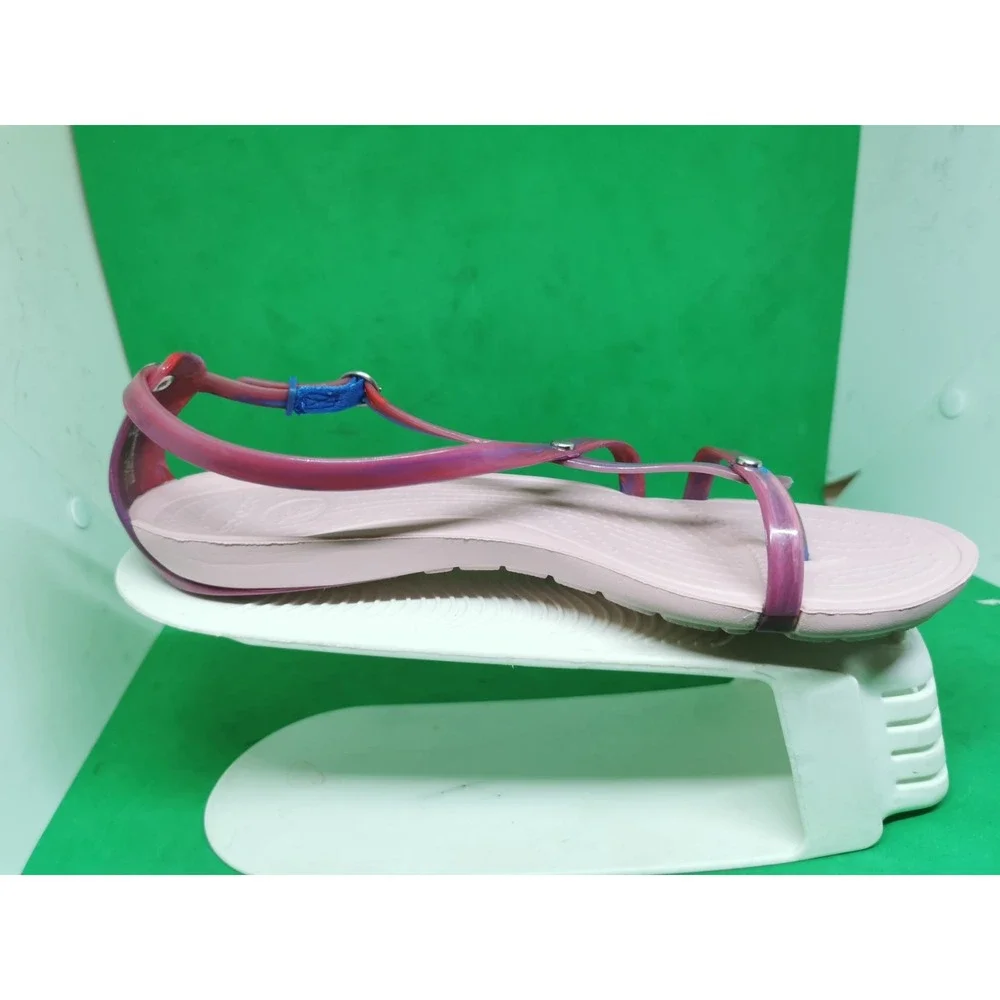 CROCS Size 7 Really Sexi Thong Pink Marble Studded Strappy Sandals Comfort Flat